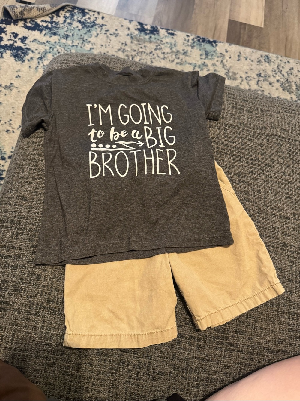 Gray "I'm Going to be a Big Brother" Tee with Khaki Shorts